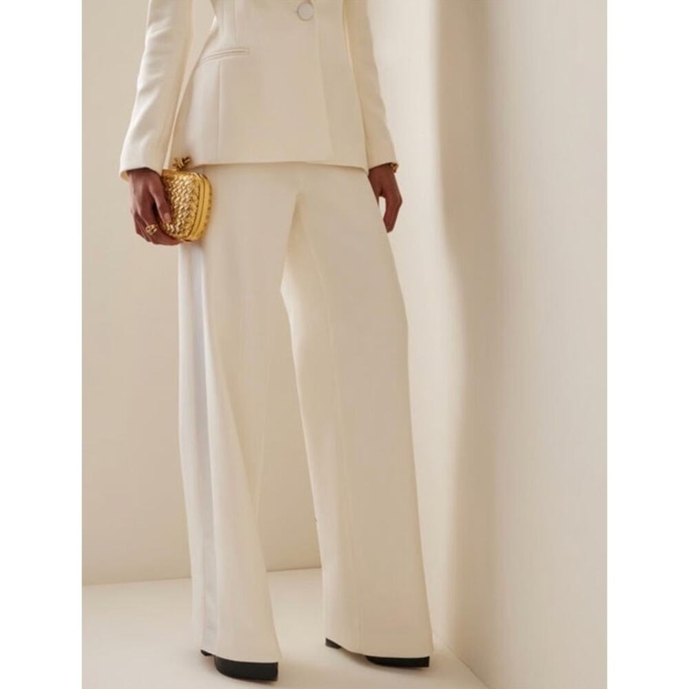 Sergio Hudson Silk Blend Satin-Trimmed Wide Leg Plants Size 6- Vanilla